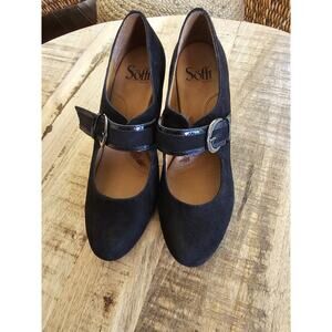 Sofft Black Suede Mary Janes Heels Pumps Womens Size 7M Career Dollhouse